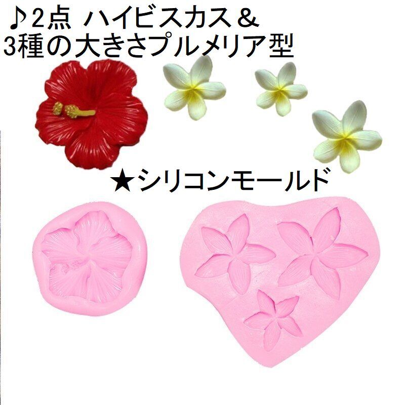 ♪2点 ハイビスカス&3種の大きさプルメリア型★シリコンモールド拍卖