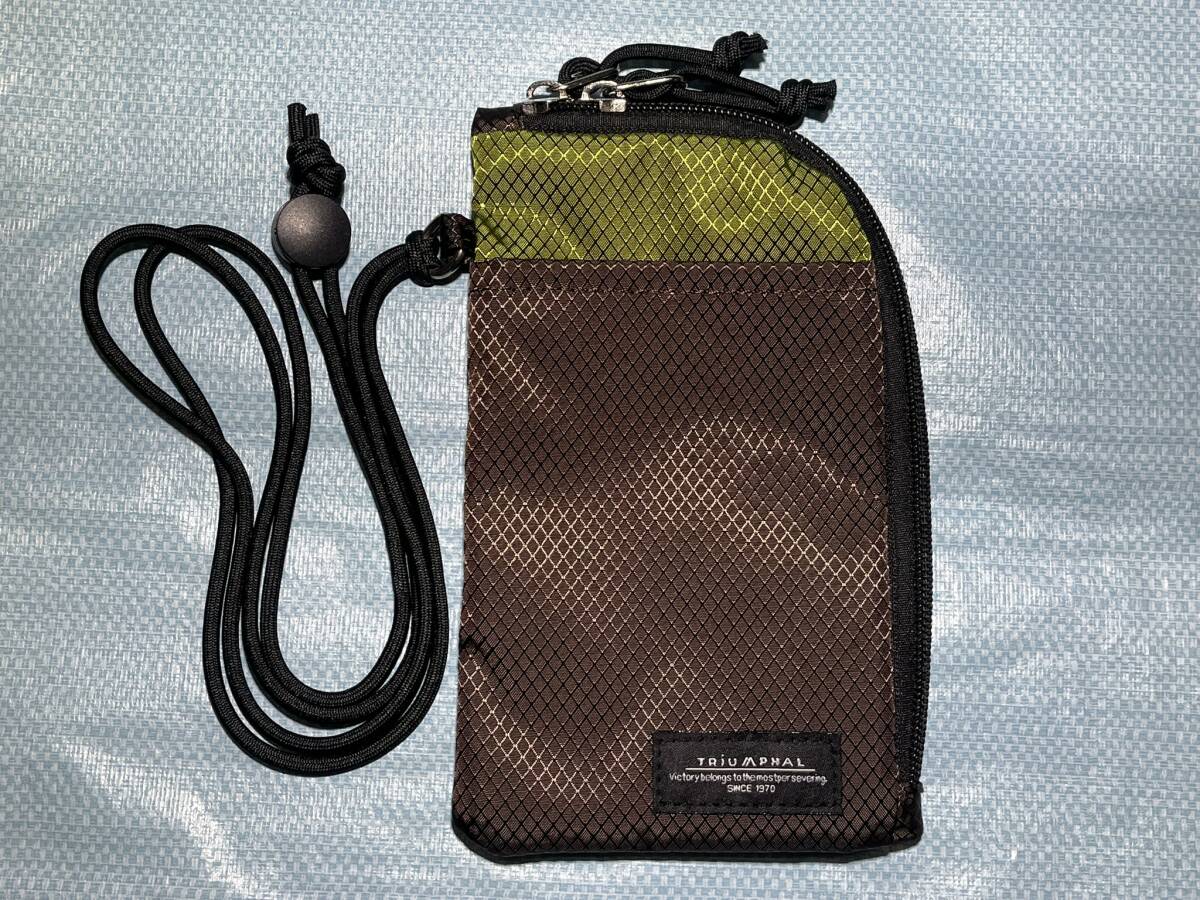 ◆TRIUMPHAL◆スマホショルダー◆ネックポーチ◆ネックウォレット◆チョコ×オリーブ◆未使用◆拍卖