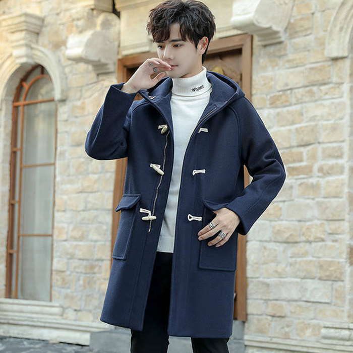 ダッフルコート ロングコート メンズコート フード付き 中綿入り スリム ロング丈 カジュアルコート Zty-2792 XL ネイビー(中綿入り)拍卖
