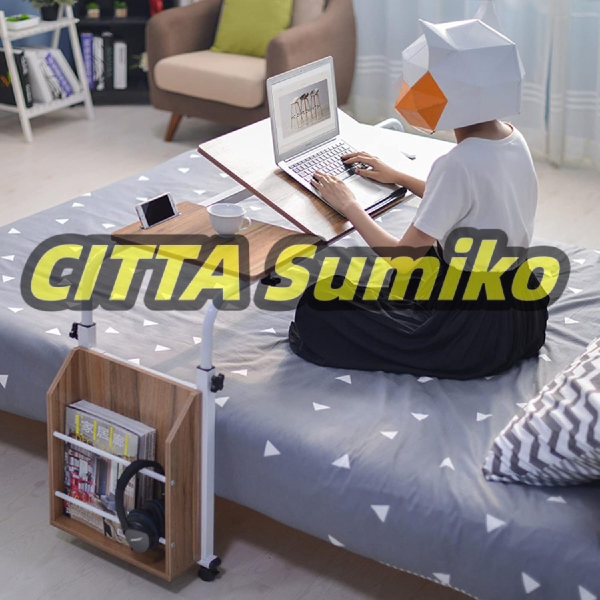 モバイルコンピュータデスク、ラップトップデスク傾斜可能なデスクトップ、車輪と収納ラック付きの伸縮性 120*40cm拍卖