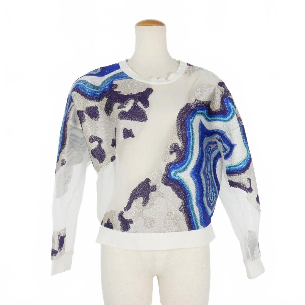 3.1 フィリップリム 3.1 phillip lim ジャガード 刺繍 チュール 切替 シースルートップス トレーナー 長袖 2 白 青 ホワイト ブルー拍卖