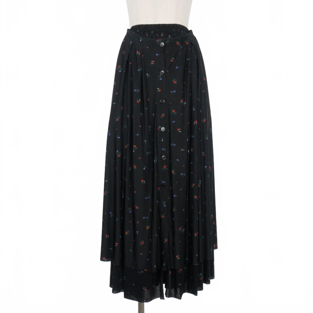 ヴェトモン ベトモン VETEMENTS 20AW レイヤード フラワープリント ギャザースカート 花柄 XS 黒 ブラック WAH20SK402 レディース拍卖