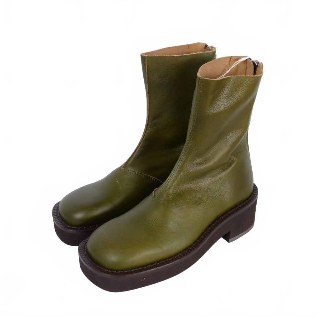 メゾンマルジェラ MM6 Maison Margiela 22AW サイドジップ アンクルブーツ ショートブーツ レザー スクエアトゥ 35 緑 グリーン拍卖