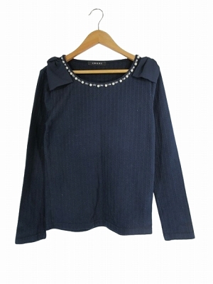 イング INGNI ケーブル ニット カットソー クルーネック 長袖 サイズM ネイビー QQQ レディース拍卖