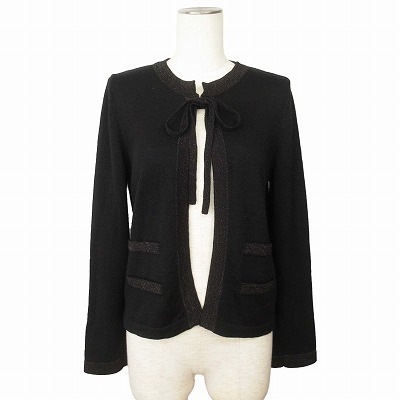 アマカ AMACA ニット ジャケット カーディガン リボン ラメ ウール シルク混 40 黒 ブラック レディース拍卖