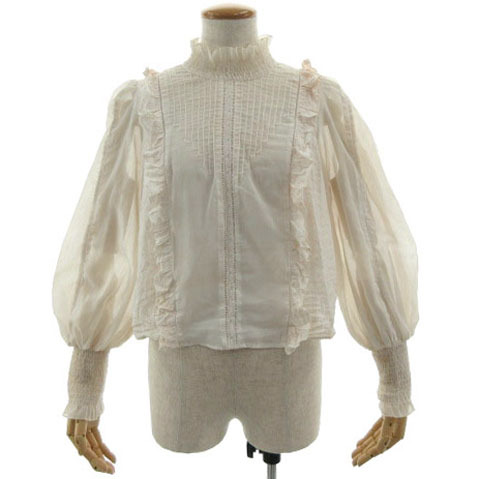 スナイデル SNIDEL ブラウス フリルネック レース切替え ピンタック 長袖 ライトピンクベージュ F レディース拍卖