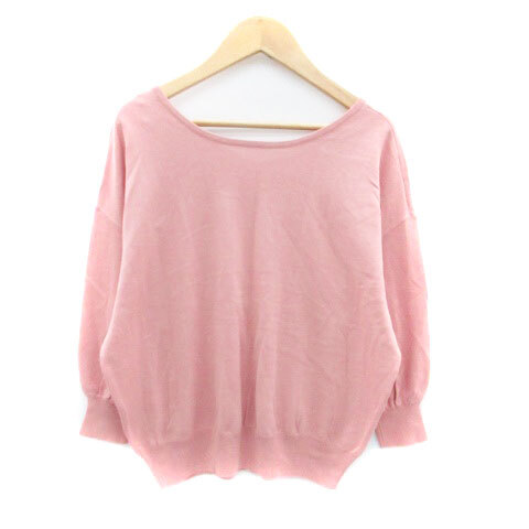 未使用品 エージーバイアクアガール AG by aquagirl ニット カットソー ラウンドネック 七分袖 無地 M ピンク /HO50 レディース拍卖