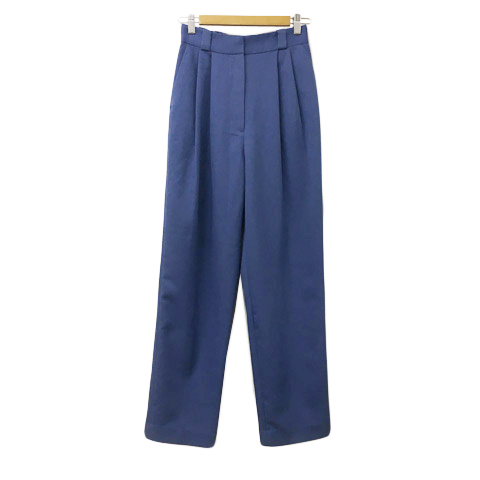 ヘザー Heather パンツ スラックス テーパード ロング タック 無地 ウエストゴム M 青 ブルー レディース拍卖