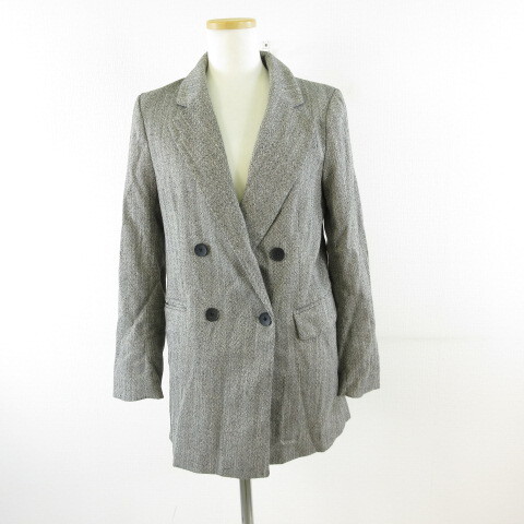 エイチ&エム H&M テーラードジャケット 長袖 ダブル ヘリンボーン グレー XS *T99 レディース拍卖