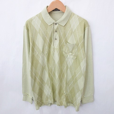 LAKELAND ポロシャツ 長袖 アーガイルチェック 緑 グリーン LL メンズ拍卖