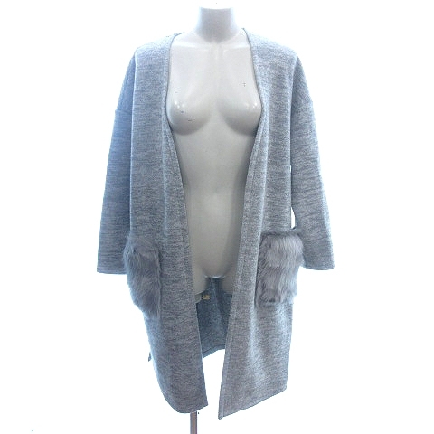 イング INGNI ニット カーディガン ロング トッパー フェイクファー 長袖 M グレー /AU ●RY レディース拍卖