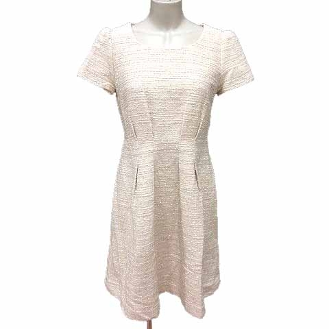 クリアインプレッション CLEAR IMPRESSION ワンピース フレア ひざ丈 タック ツイード 半袖 2 M アイボリー 白 /YK レディース拍卖