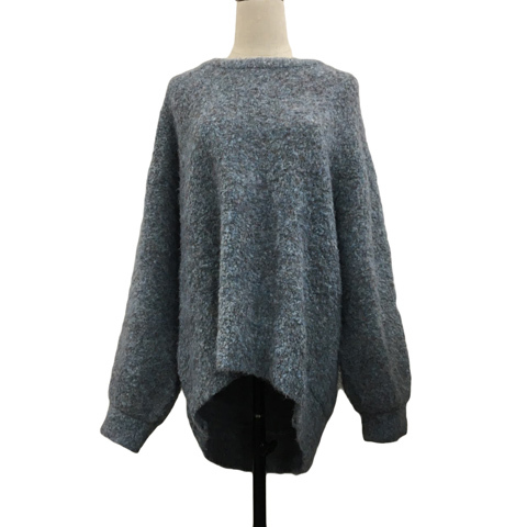 ヘザー Heather セーター ニット プルオーバー ラウンドネック レースアップ メランジ 長袖 F 水色 青 ライトブルー ブルー レディース拍卖