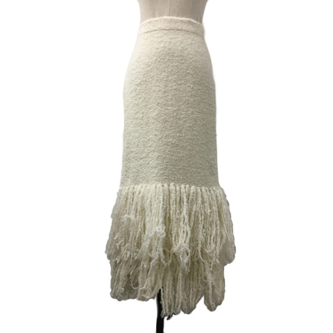 シールームリン SEA ROOM LYNN スカート ニット タイト ロング フリンジ ウエストゴム 無地 S 白 ホワイト レディース拍卖