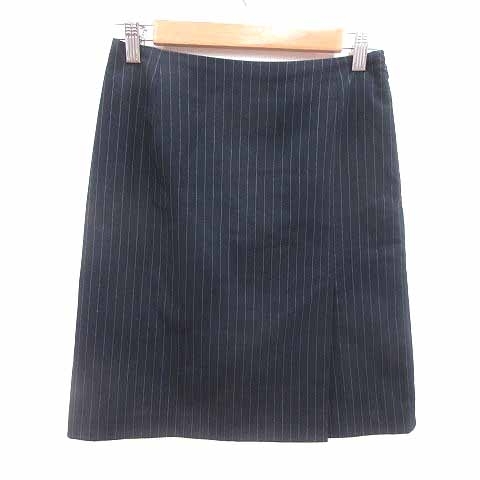 ナチュラルビューティーベーシック NATURAL BEAUTY BASIC 台形スカート ミニ ストライプ S 紺 ネイビー /YK レディース拍卖