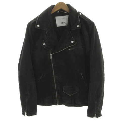 ザラマン ZARA MAN ライダースジャケット デニム ダブル ダメージ加工 ウォッシュ加工 コットン ブラック 黒 M メンズ拍卖