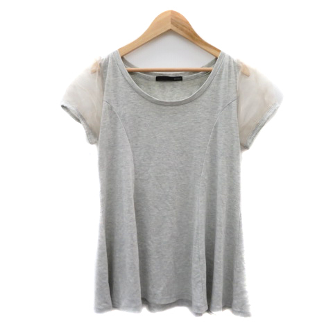 ヘザー Heather カットソー 半袖 切替 オーガンジー F グレー /YK31 レディース拍卖