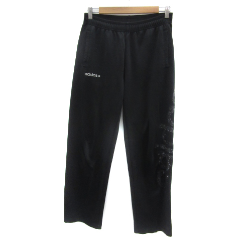 アディダスネオ adidas neo スポーツウェア ジャージ パンツ ロング丈 ロゴ刺? M 黒 ブラック シルバー色 /YS7 レディース拍卖