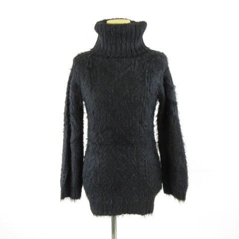 セシルマクビー CECIL McBEE タートルネックシャギーニット セーター 長袖 黒 M *A876 レディース拍卖