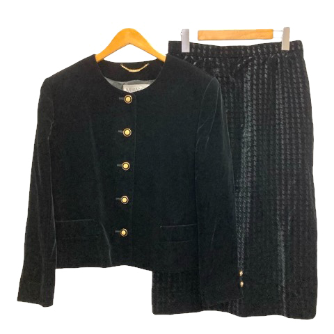 STUDIO averardo bessi スーツ セットアップ ジャケット スカート ベロア調 無地 千鳥格子 13 黒 ブラック レディース拍卖