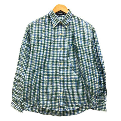 マンシングウェア MUNSINGWEAR シャツ ボタンダウンカラー チェック柄 長袖 160 青 ブルー 緑 グリーン キッズ拍卖