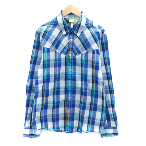 アディダスネオ adidas neo カジュアルシャツ 長袖 チェック柄 M マルチカラー 青 ブルー オレンジ /SM39 メンズ拍卖