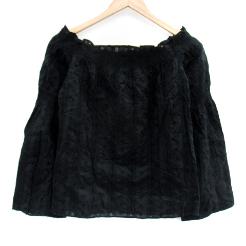 ジルスチュアート JILL STUART カットソー 長袖 オフショルダー 刺繍 フリル フレンチスリーブ M 黒 ブラック /SM8 レディース拍卖