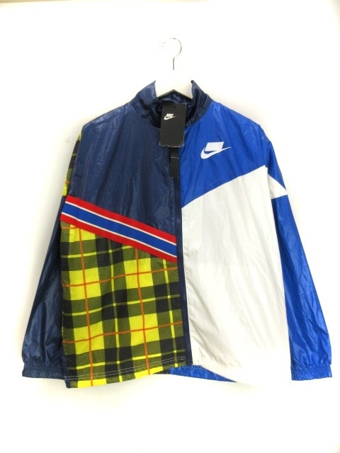 未使用品 ナイキ NIKE ウーブン ジャケット チェック S ブルー系 アウター トップス レディース拍卖