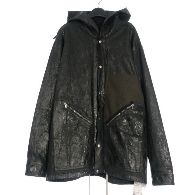 未使用品 リックオウエンス Rick Owens 24AW TOUR HOODIE コーティングデニムジャケット ブルゾン 46 ブラック 黒 RR02D6713 BMTWTY拍卖