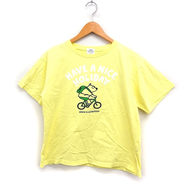 コーエン coen プリント Tシャツ カットソー 半袖 丸首 コットン 綿 L イエロー 黄 /FT22 レディース拍卖