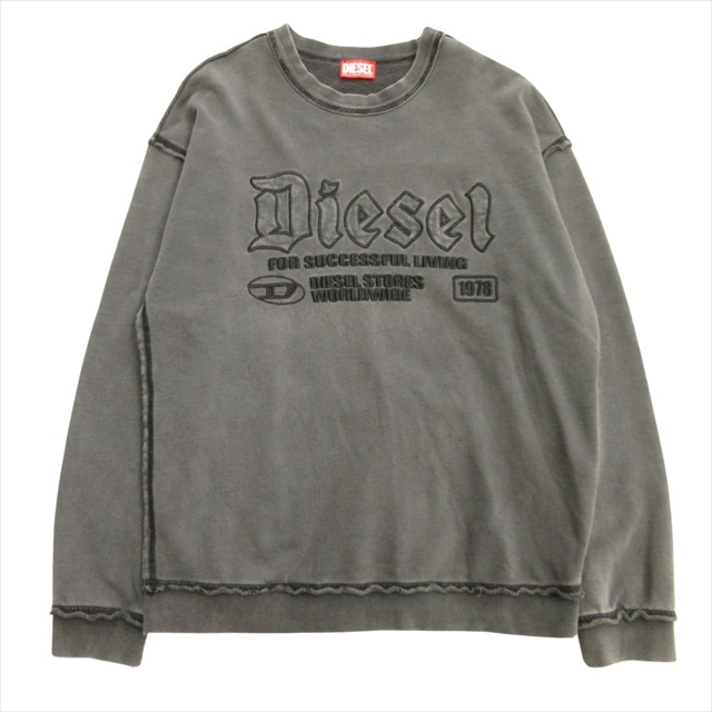 美品 24aw ディーゼル DIESEL S-BOXT-RAW スウェットシャツ トレーナー ヴィンテージ加工 インサイドアウト A14013 M グレー メンズ※拍卖