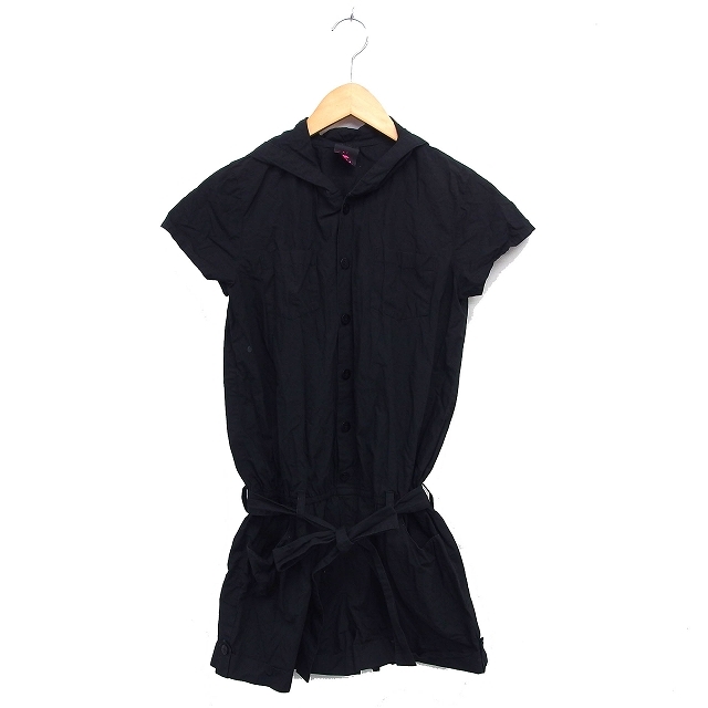 エックスガール x-girl オールインワン ショート丈 フード リボン コットン 綿 半袖 無地 2 黒 ブラック /NT34 レディース拍卖