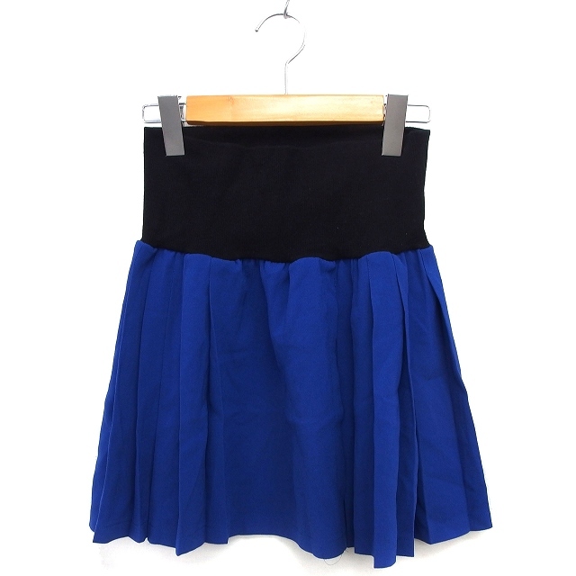 アニエスベー agnes b. フレア ミニ スカート リブ ツートンカラー プリーツ 切替 36 青 ブルー 黒 ブラック /NT10 レディース拍卖