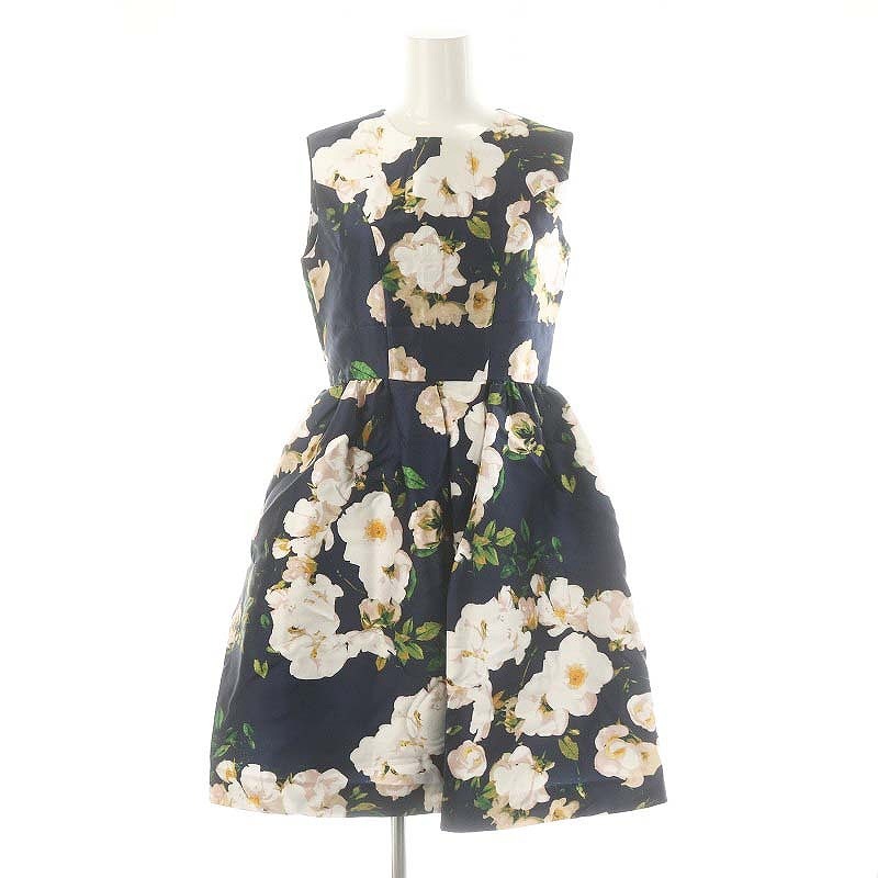 チェスティ Chesty ノースリブフレアワンピース 膝丈 花柄 0 紺 ネイビー マルチカラー /DO ■OS レディース拍卖