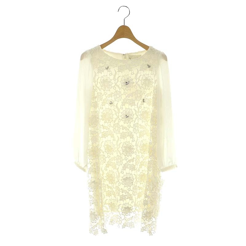 チェスティ Chesty レースビジューワンピース ひざ丈 長袖 0 白 ホワイト /DF ■OS レディース拍卖