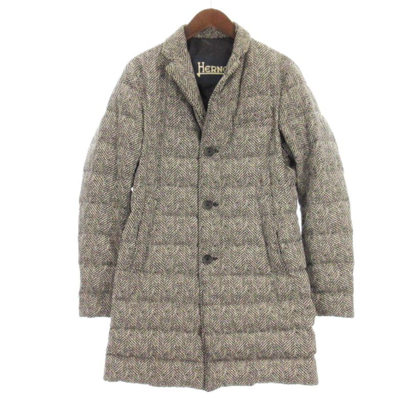 ヘルノ HERNO Herringbone padded coat ヘリンボーン ダウンコート グレー 46 メンズ拍卖