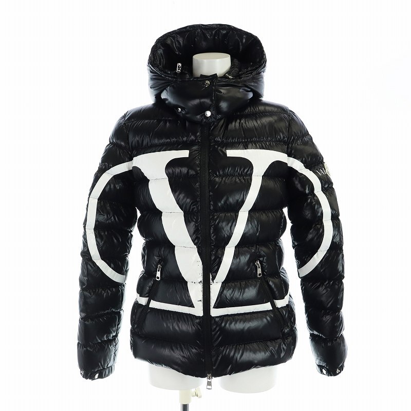 ヴァレンティノ ヴァレンチノ VALENTINO モンクレール MONCLER コラボ 19AW ダウンジャケット ジップアップ フード Vロゴ プリント 38 黒拍卖
