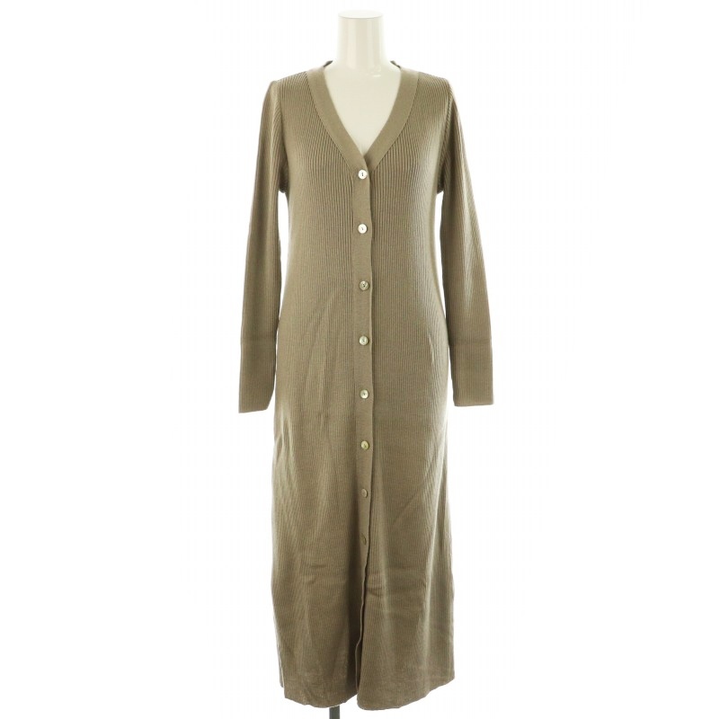 バーニーズニューヨーク ロングカーディガン ワンピース ニット 長袖 Vネック ウール混 38 M ベージュ /KO ■OS レディース拍卖