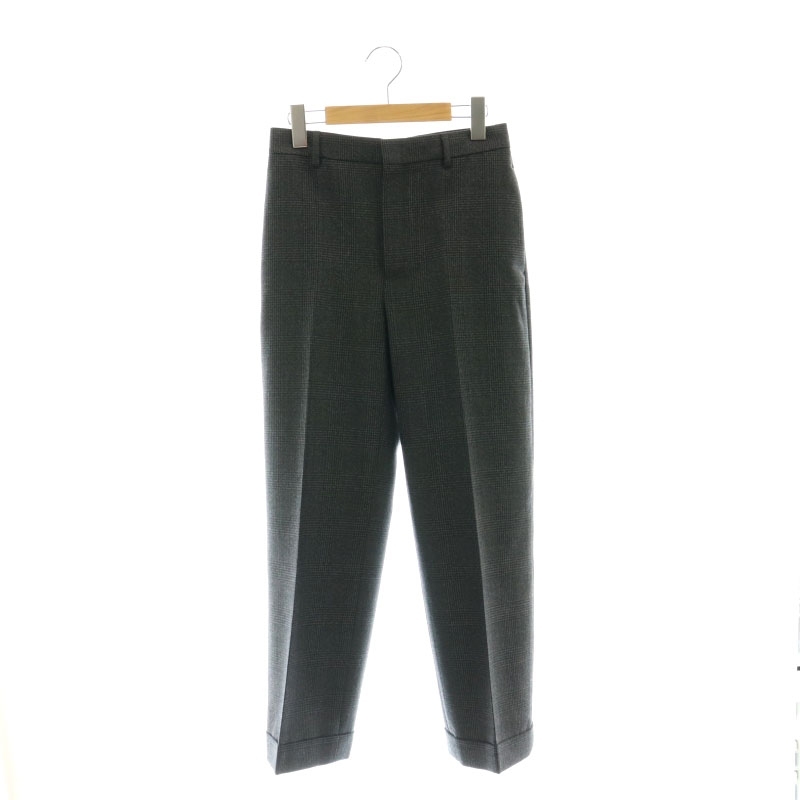 セリーヌ CELINE エディ スマリン チェックワイドスラックスパンツ ボトムス ジップフライ ウール 36 S チャコールグレー拍卖
