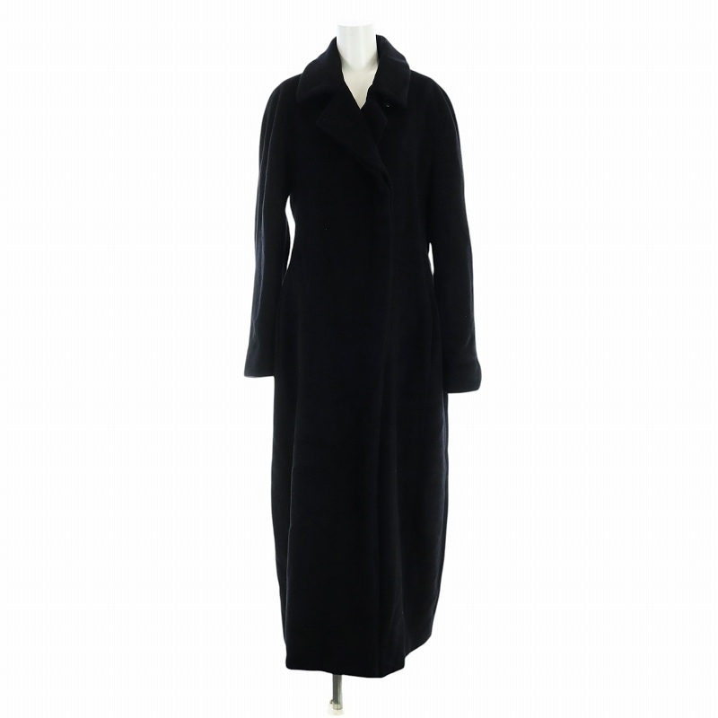 マックスマーラ MAX MARA 白タグ チェスターコート カシミヤ混 ロング 長袖 総裏地 比翼ボタン 42 L 黒 ブラック拍卖