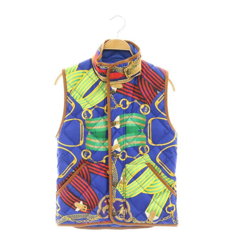 ラルフローレン RALPH LAUREN 総柄キルティング中綿ベスト アウター ブルゾン フロントボタン XS 青 ブルー拍卖