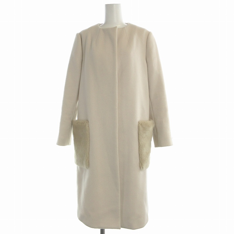 ボールジー BALLSEY トゥモローランド ノーカラー コート ロング フェイクファー カシミヤ混 36 ピンクベージュ /EA レディース拍卖