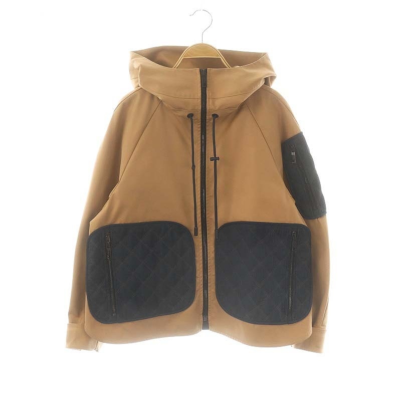 スポーツマックス マックスマーラ ボンディングキルトポケットフードジャケット ジップアップ 36 ブラウンベージュ ネイビー /DO ■OS ■SH拍卖