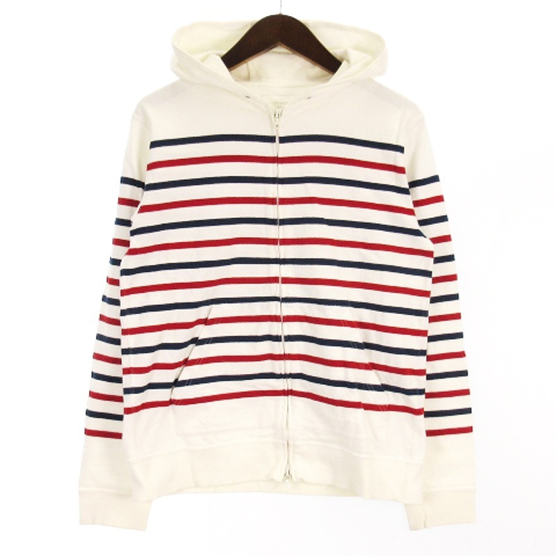 ソフネット SOPHNET. ボーダー スウェット ジップ パーカー ホワイト M メンズ拍卖