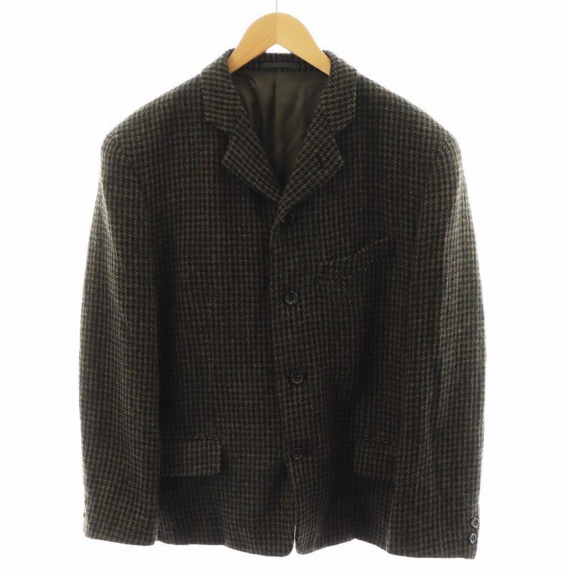 コムデギャルソンオムプリュス COMME des GARCONS HOMME PLUS 80s テーラードジャケット シングル チェック柄 ウール S カーキ 茶拍卖