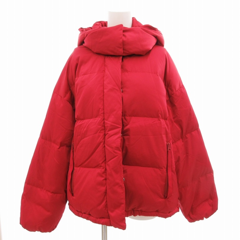 ルーニィ LOUNIE ダウンジャケット ジップアップ フード付 ナイロン 38 M 赤 レッド /GV レディース拍卖