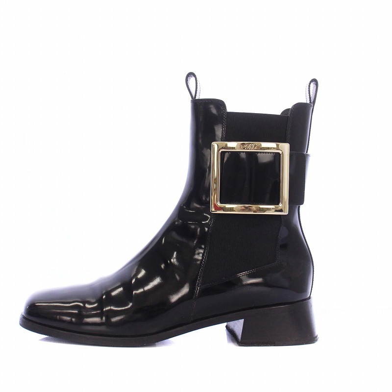 ロジェヴィヴィエ ROGER VIVIER ヴィヴィレンジャー チェルシーブーツ サイドゴアブーツ ショート エナメル 38 黒 /KH レディース拍卖
