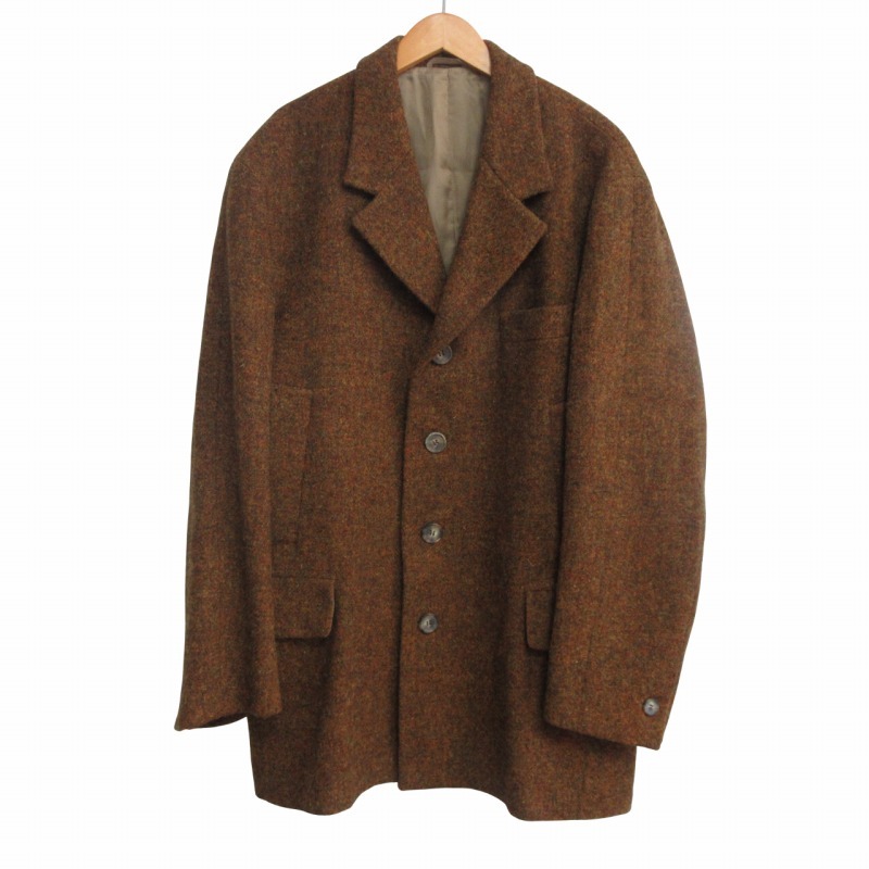 ハリスツイード Harris Tweed CARUSO カルーソ MACO社 希少 イタリア製 ヴィンテージ ツイード チェスターコート 茶 ブラウン L IBO68 メン拍卖