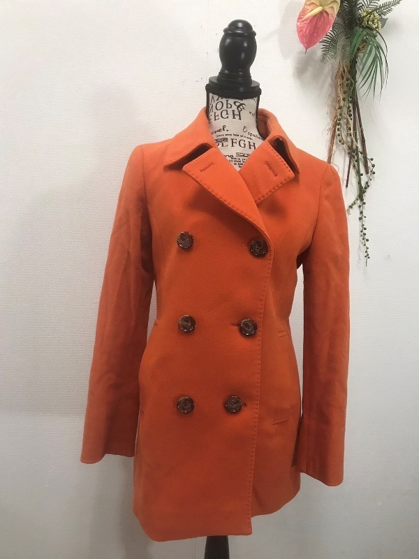 3431 【 23区 オンワード 】 ピーコート 羊毛入り サイズ:40 色:オレンジ拍卖