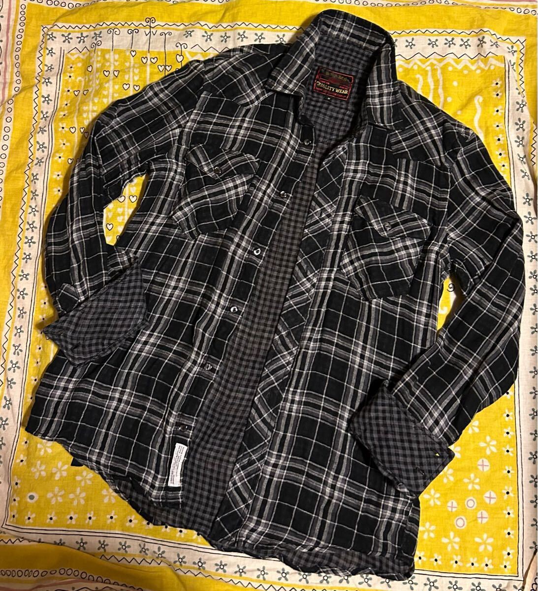 ◆美品◆BEAMS ビームス 二重織り チェックシャツ Mサイズ ◆メンズ長袖シャツ ウエスタンシャツ◆モノトーンカラー◆拍卖